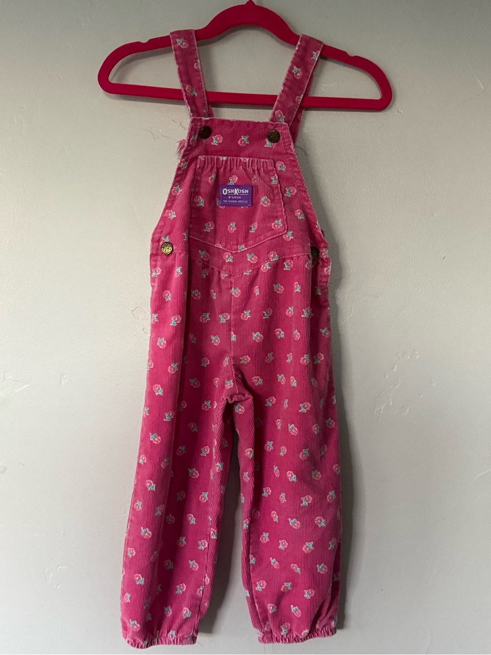 Vintage OshKosh B’Gosh Pink Floral Corduroy Vestbak Overalls 2T - Picture 2 of 11